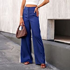 lucyswhims The Drop Blue and White Shiny Elastic Waist Wide Leg Pants Size M